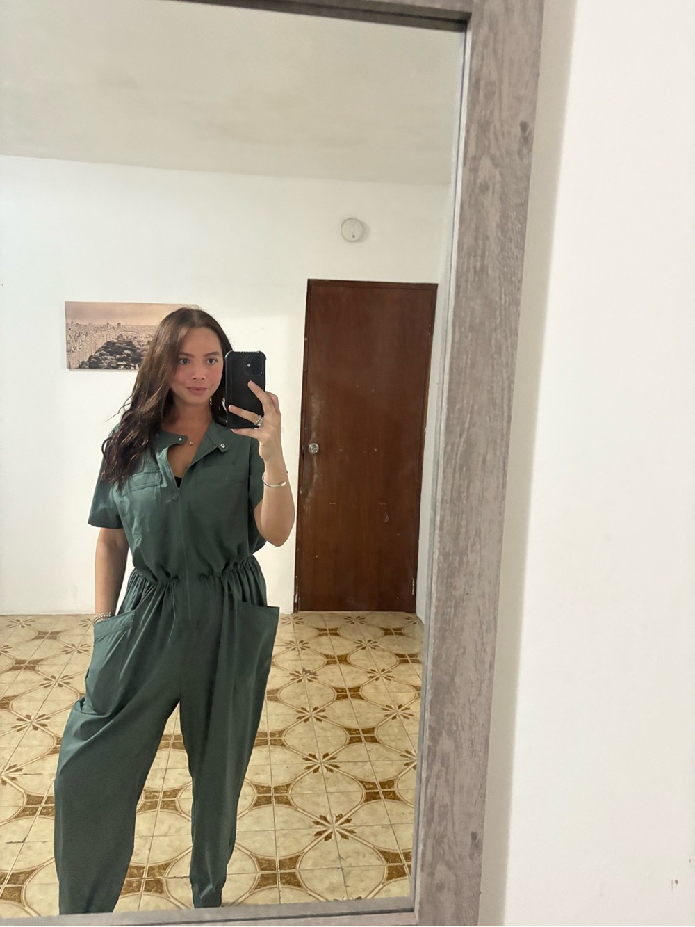 Relaxed Forest Green Utility Jumpsuit with Drawstring Waist